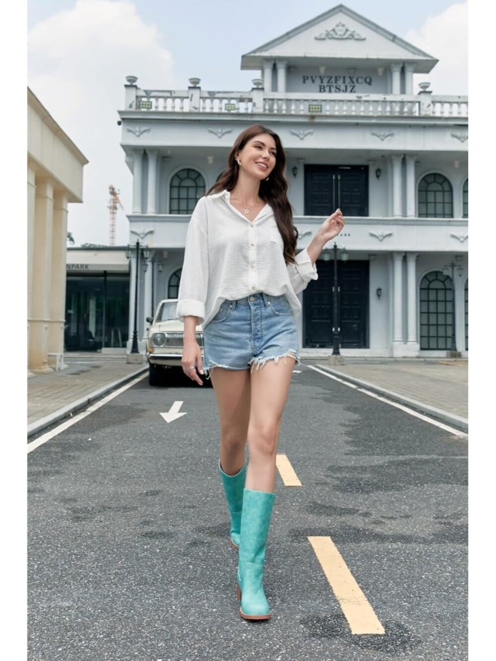 Women's Turquoise Comfortable Low Heel Square Toe Casual Trendy Stylish Boots - Picture 6 of 6